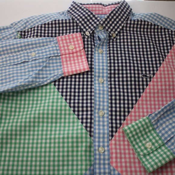 Vinetard Vines Patchwork Mens LS Large Slim Whale Shirt - Picture 5 of 11